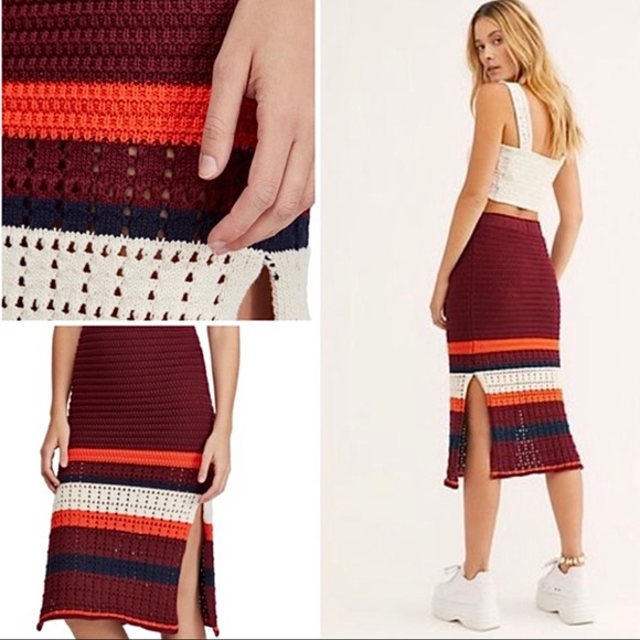 Free People Dresses & Skirts - Free People Far From Here Crochet Knit Midi Skirt Dark Red Wine size Large